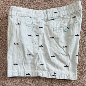 Women's Light Green with Blue Shark Embroidered Shorts